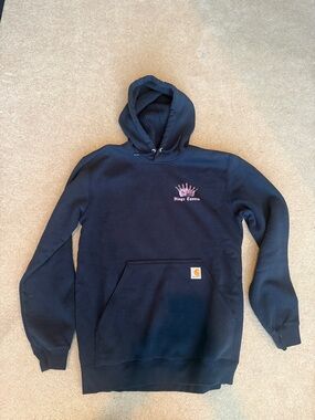 Carhartt Navy Crewneck Hoodie with Pink Crown Logo & pink ribbon flag back